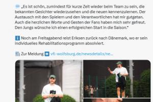两次比赛中晕厥!埃里克森回狼堡探访队友,球迷留言:别再踢球了