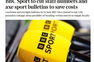 泰晤士报:为节约成本,BBC将进一步减少播出体育节目并裁员